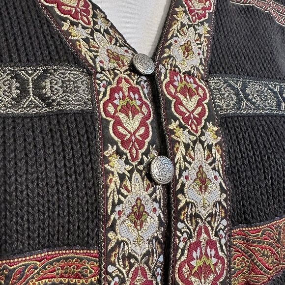 Vintage Liz Sport Womens Crochet Knit Ribbon Holiday Granny Sweater Vest Small - Picture 2 of 5